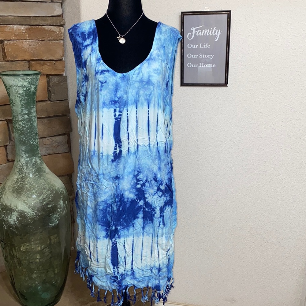 3/$50 Shore Line- Blue Ombré Tie dye Sundress/Cover Up